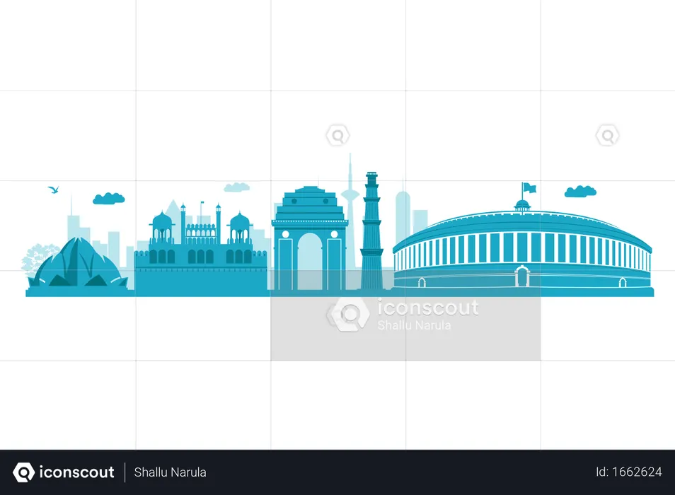 Horizonte de Delhi con puntos de referencia  Ilustración