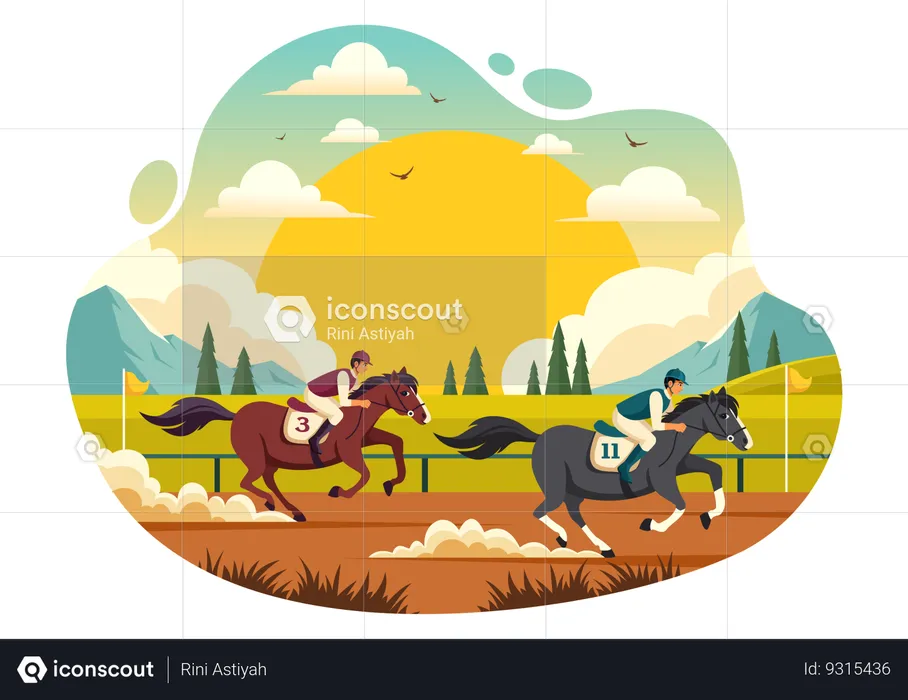 Horse riders in Horse Racing Competition  Illustration