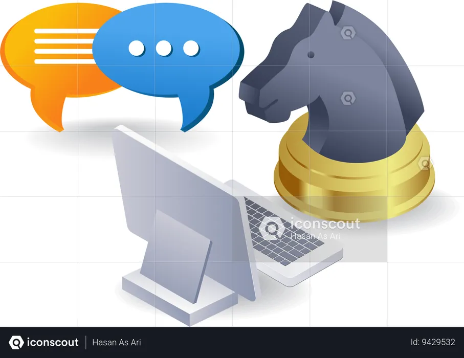 Horse talking on computer  Illustration