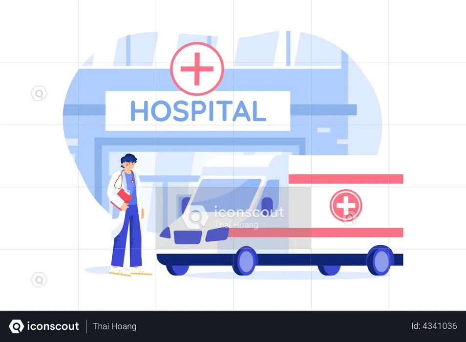 Hospital com serviço de emergência  Ilustração