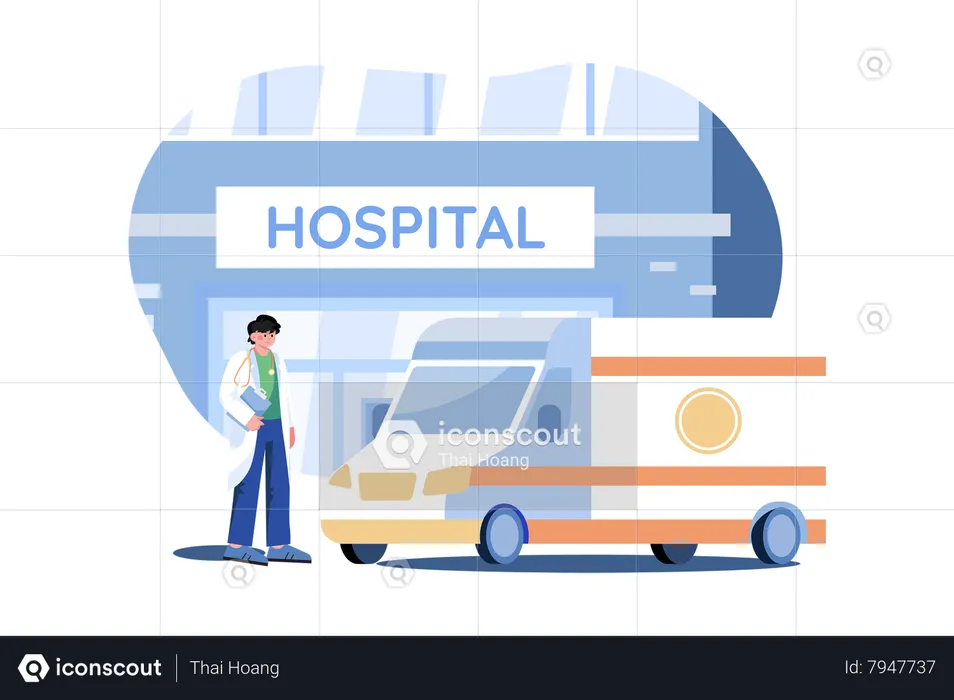 Hospital com serviço de emergência  Ilustração