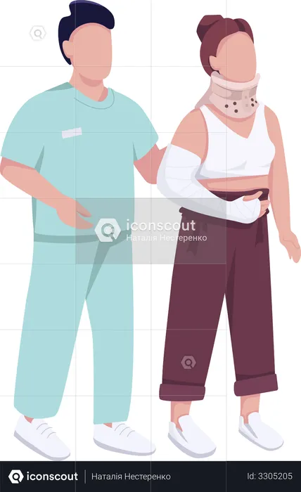 Hospital patient with broken hand and traumatologist  Illustration