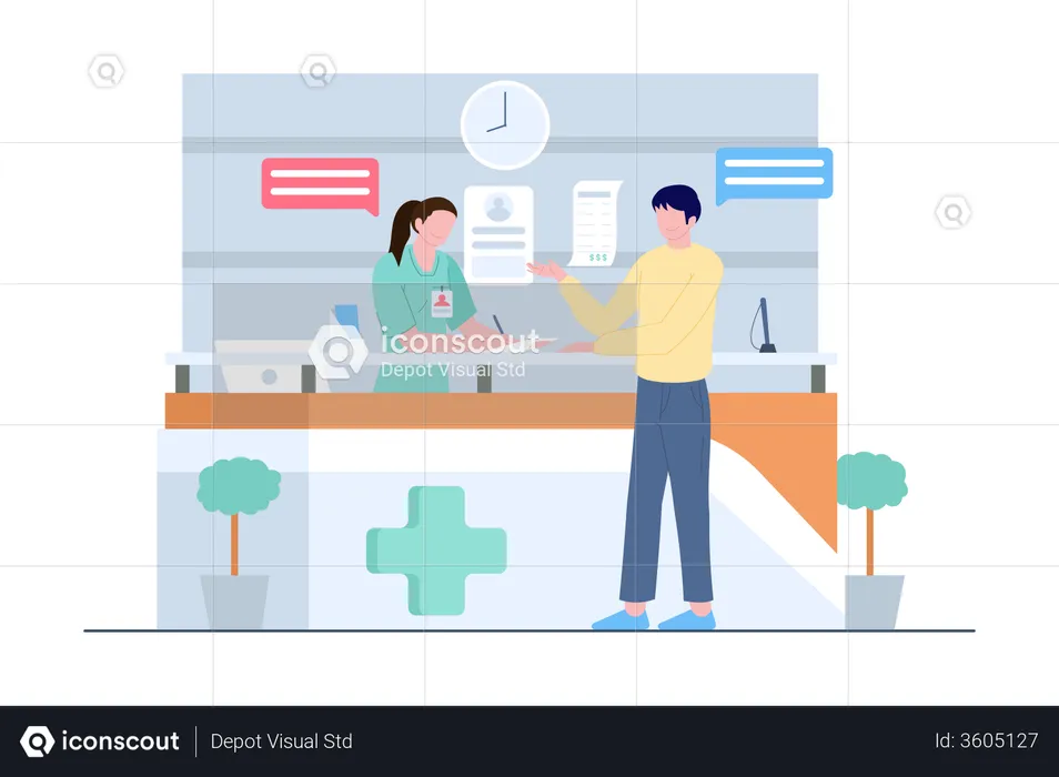 Hospital receptionist consulting with patient  Illustration