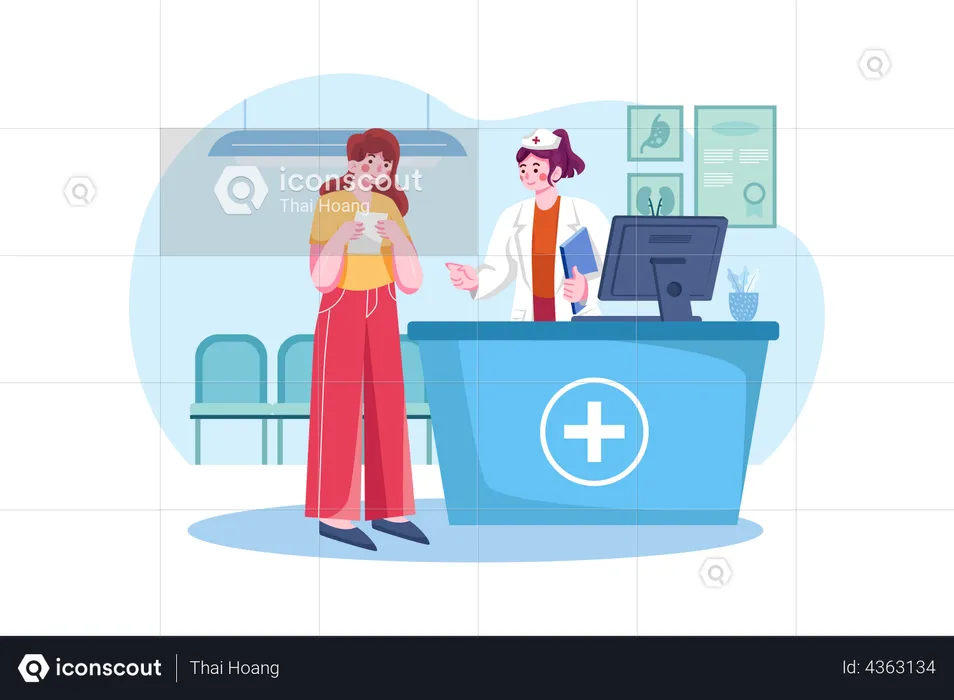 Hospital receptionist consulting with the patient  Illustration