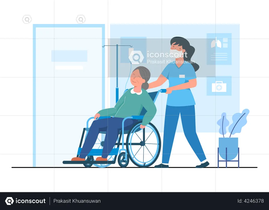 Hospital staff provide wheelchairs for patients  Illustration