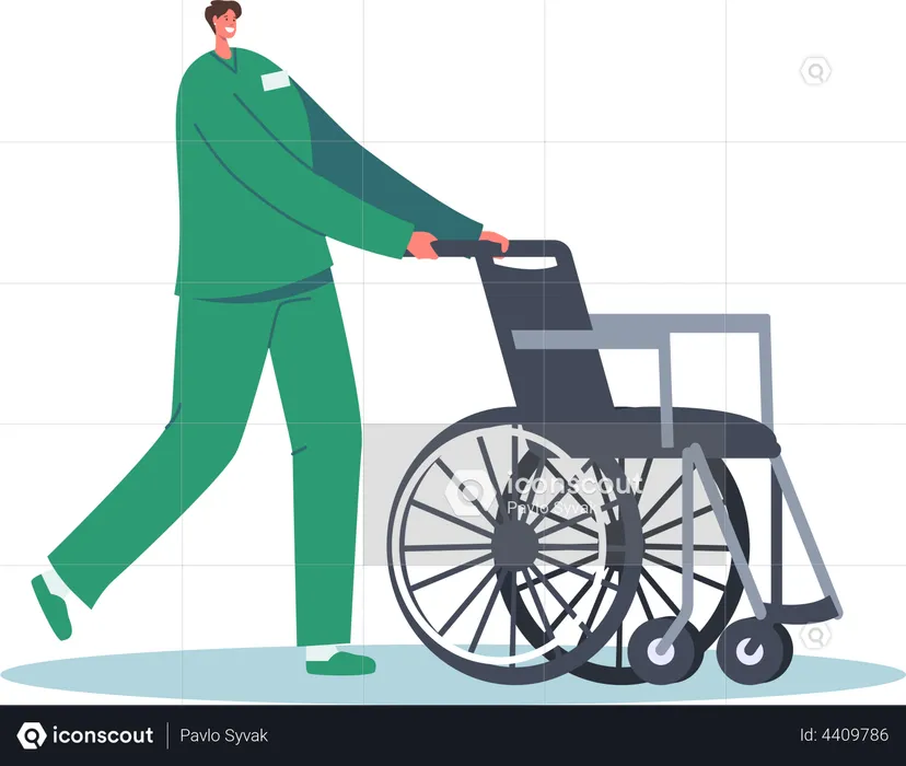 Hospital staff with wheelchair  Illustration