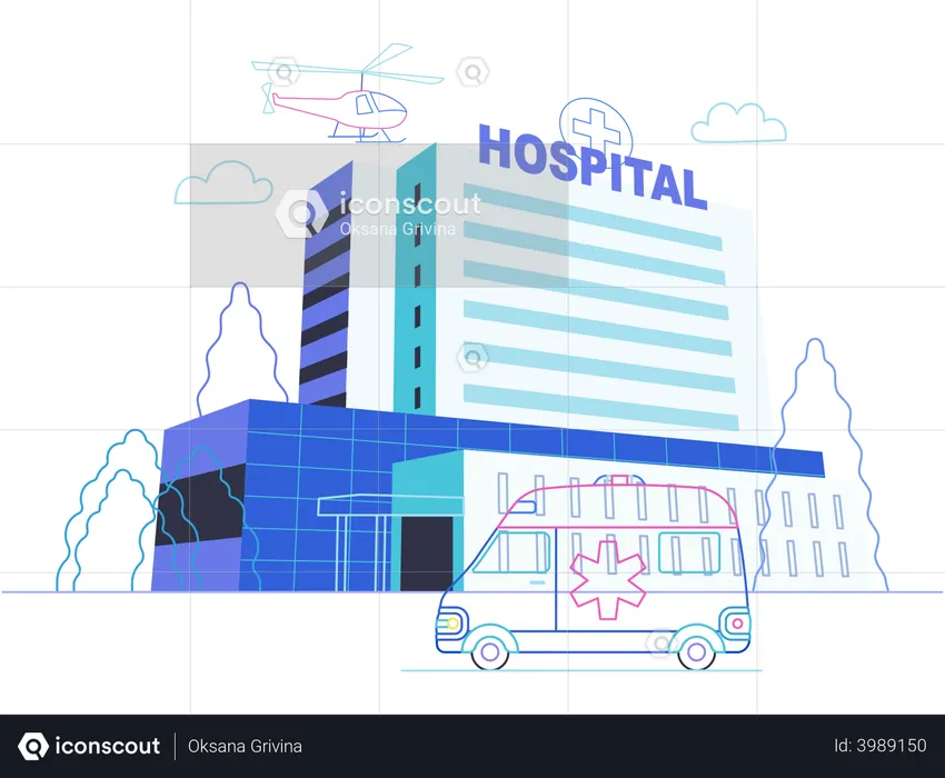 Hospital with emergency vehicle  Illustration
