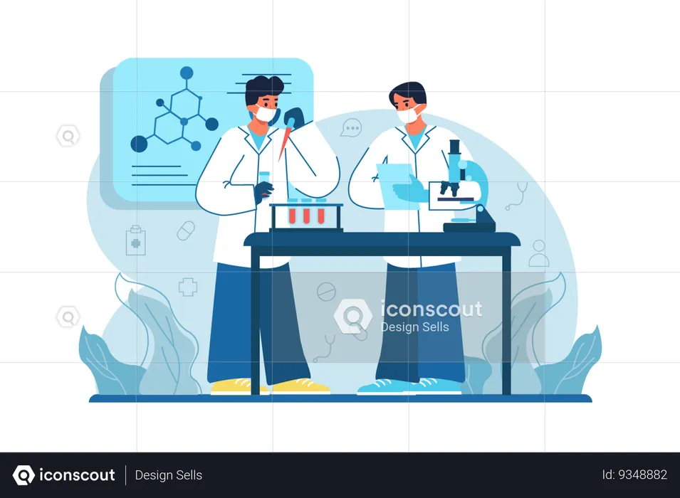 Hospitals research new drugs in a chemistry lab  Illustration
