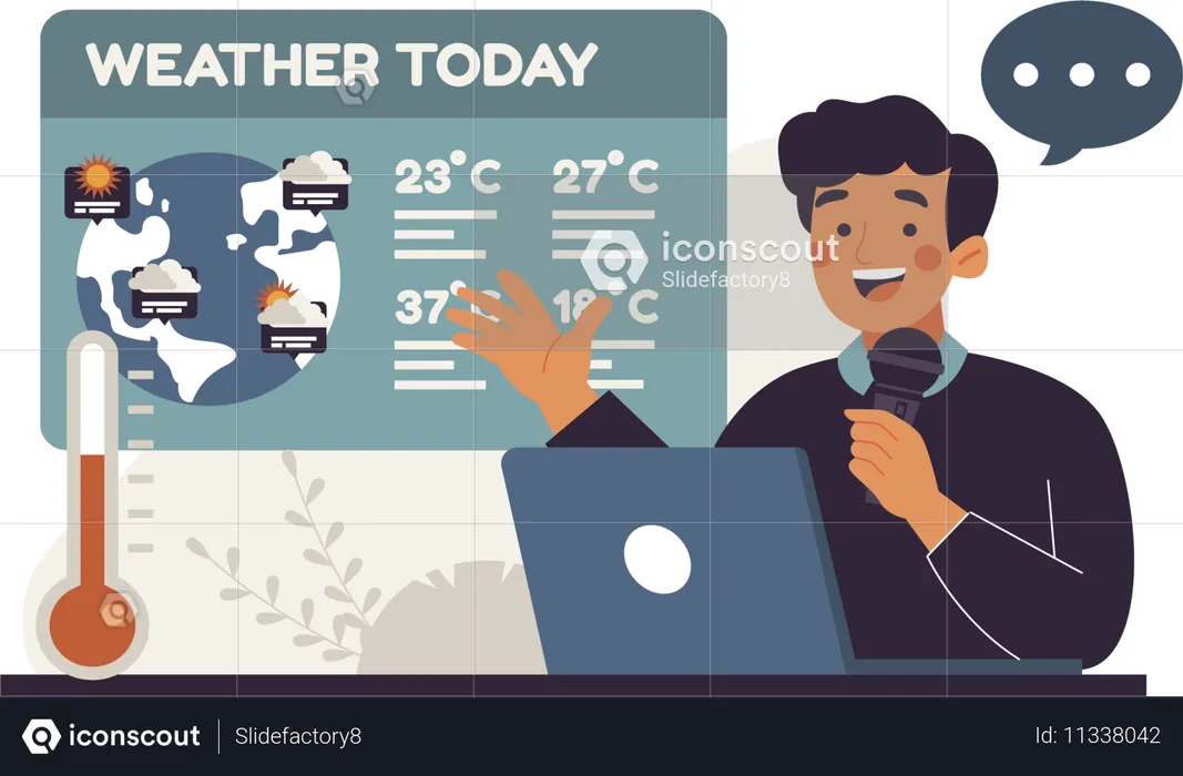 Host announces latest weather forecast  Illustration