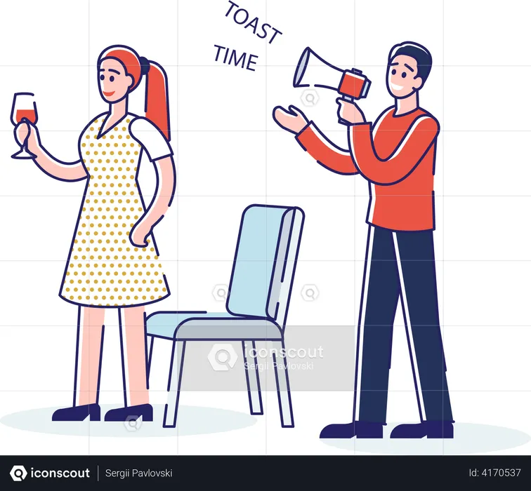 Host asking people for toasting  Illustration