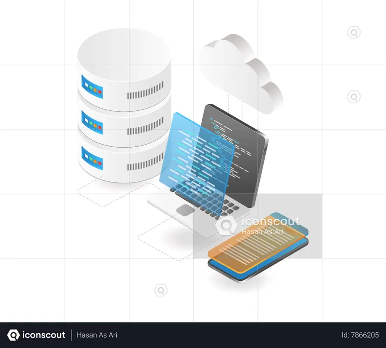 Hosting application cloud server programmer  Illustration