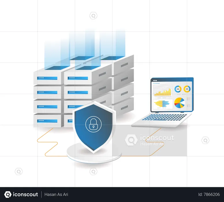 Hosting server data security analysis  Illustration
