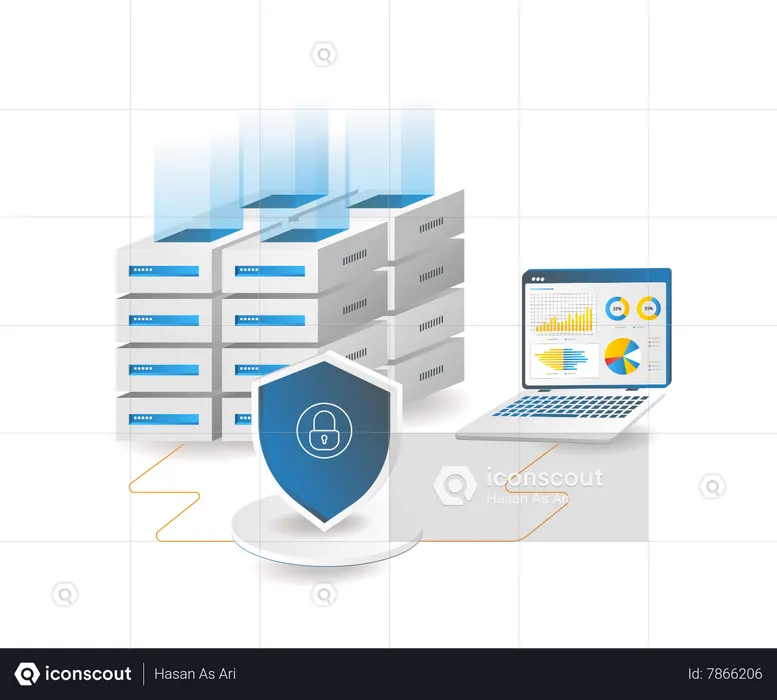 Hosting server data security analysis  Illustration