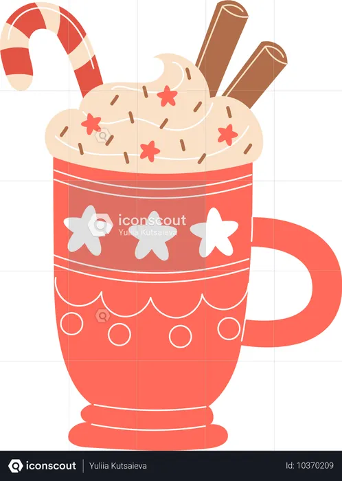 Hot Christmas coffee in a mug with gingerbread cookies  Illustration