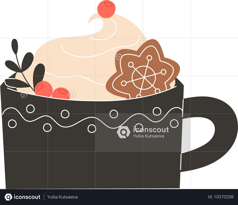 Hot Christmas coffee in a mug with gingerbread cookies  Illustration