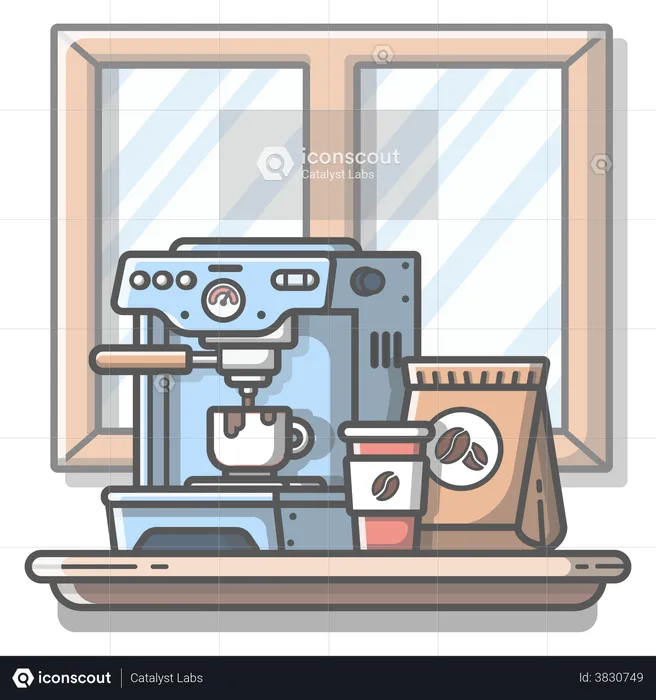 Hot coffee brewing machine  Illustration