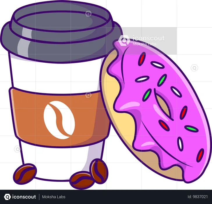 Hot Coffee Cup And Doughnut  Illustration