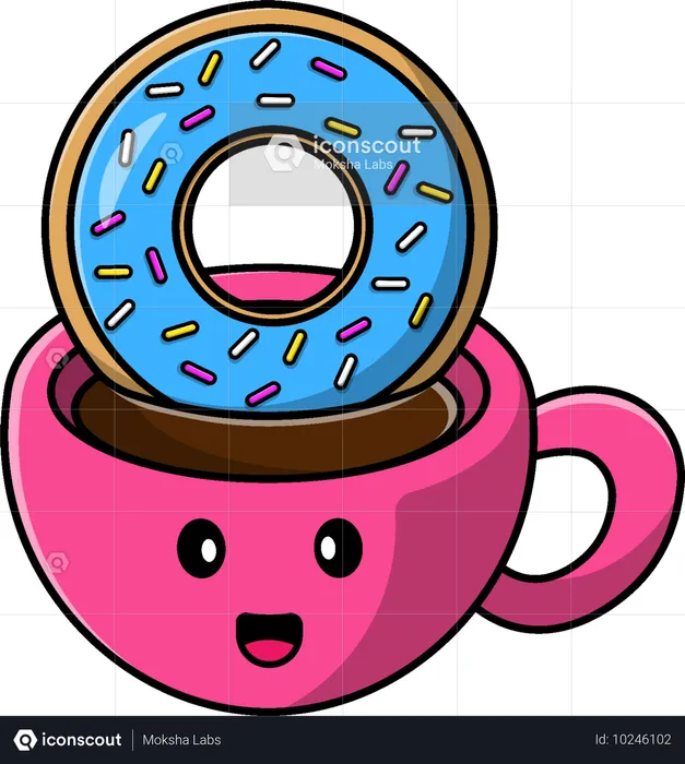 Hot Coffee Cup With Doughnut  Illustration