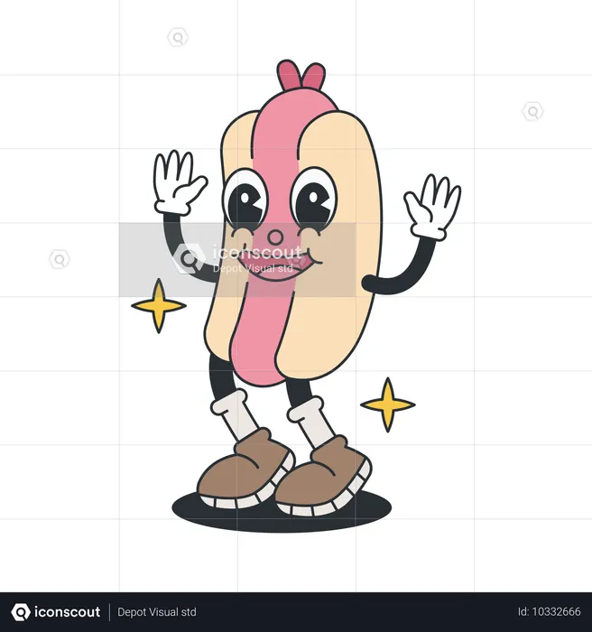 Hotdog levantando ambas manos  Ilustración