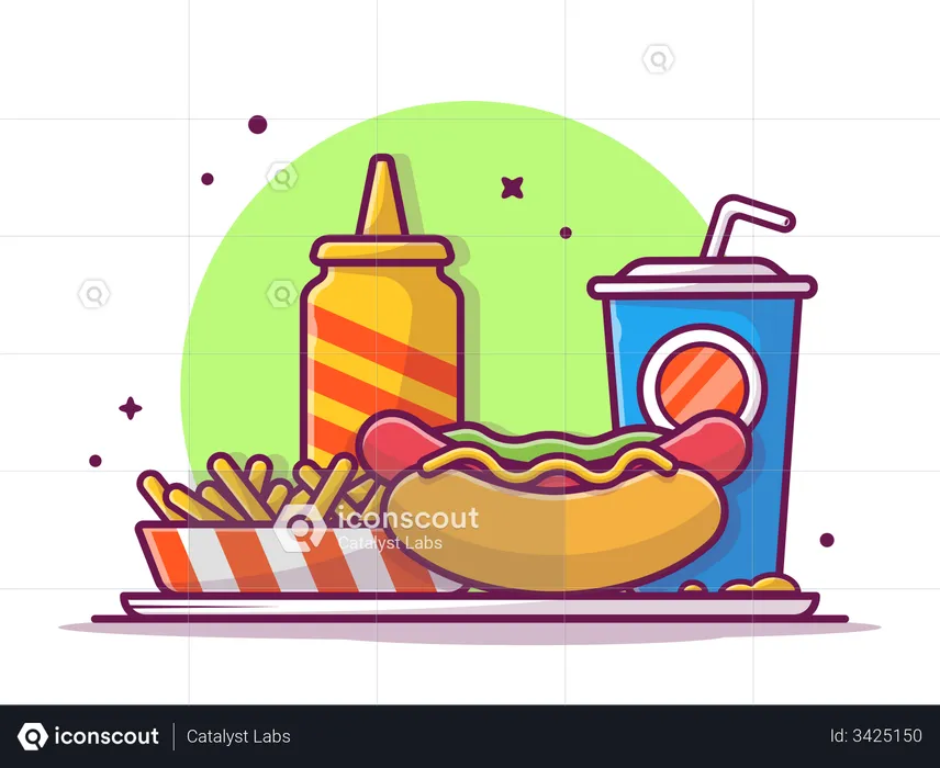 Hot dog with fries  Illustration