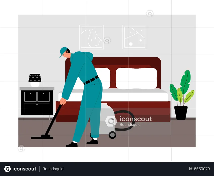 Hotel cleaning worker  with vacuum cleaner  Illustration
