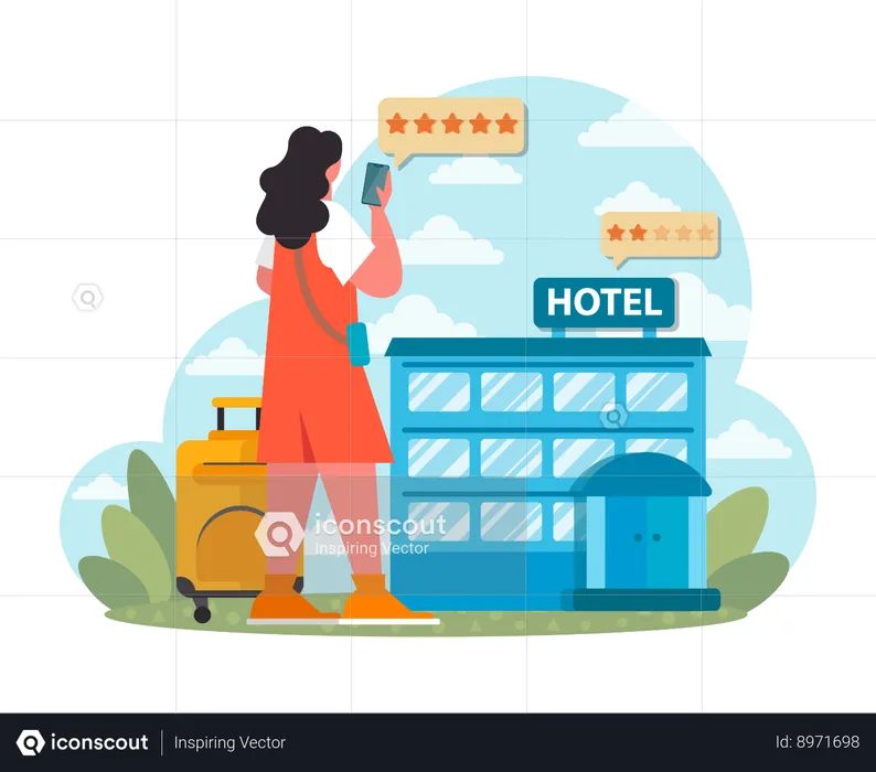 Hotel de má qualidade. Experiência de férias ruim. Turista azarado tendo  Ilustração