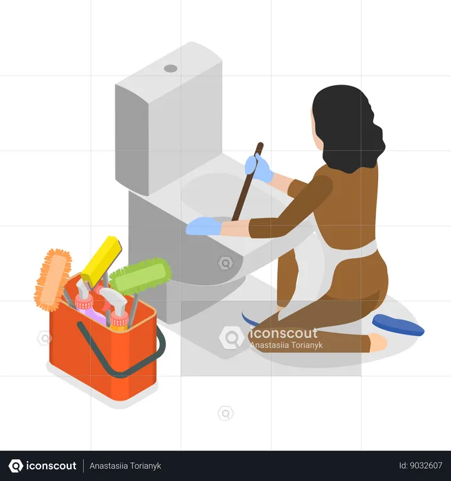Hotel housekeeping service cleaning toilet  Illustration