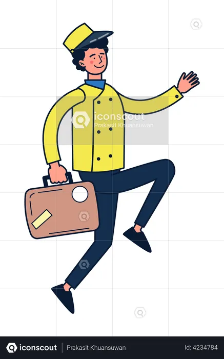 Hotel Staff holding customer briefcase  Illustration