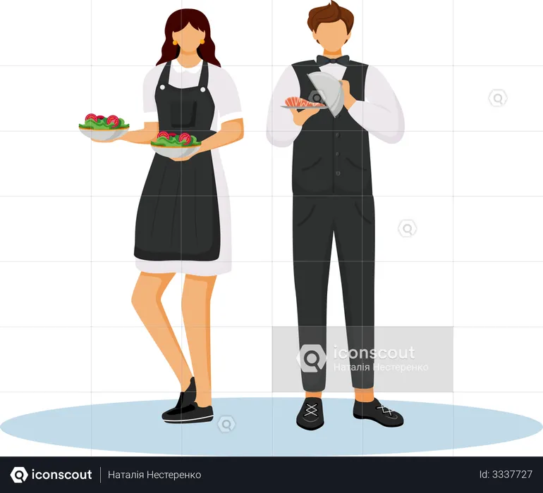 Hotel waiters in uniform  Illustration