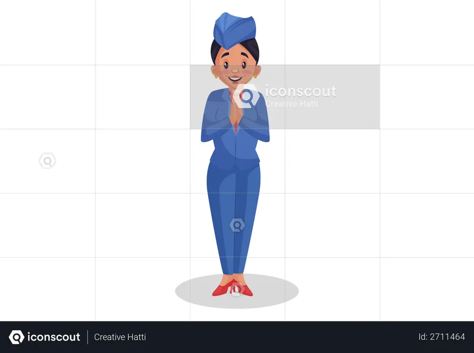 Hôtesse de l'air debout dans une pose de bienvenue  Illustration