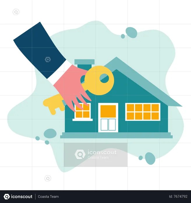 House and hand holding key  Illustration