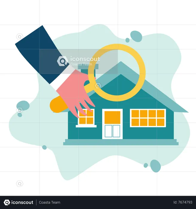 House and hand holding magnifiyer  Illustration
