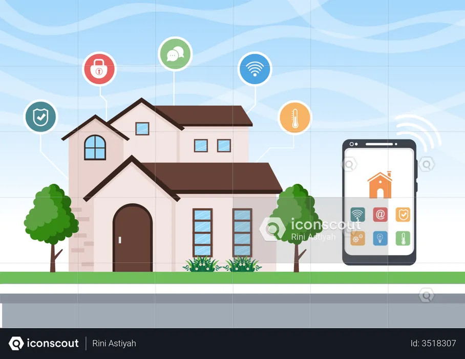 House appliances controlled through smart phone using application  Illustration