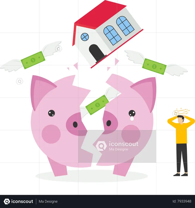 House broke savings piggybank  Illustration