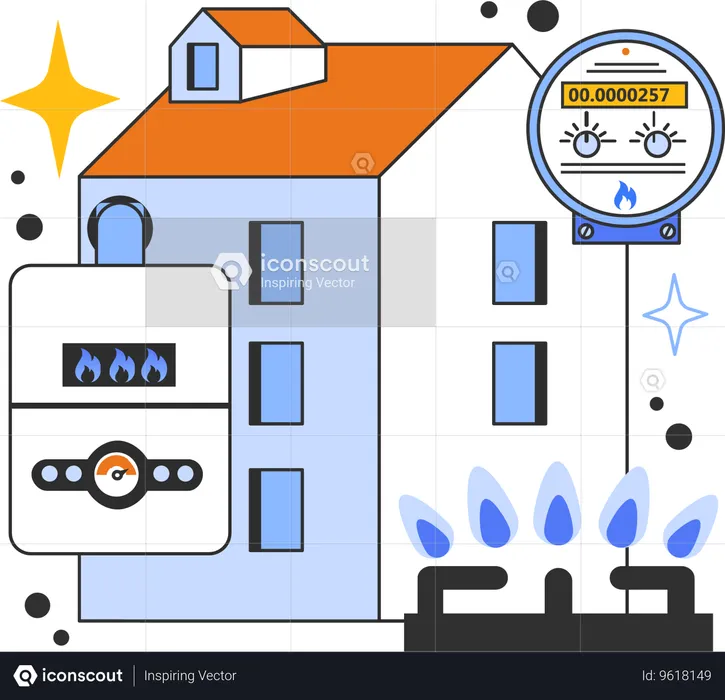 House gas line and gas range  Illustration