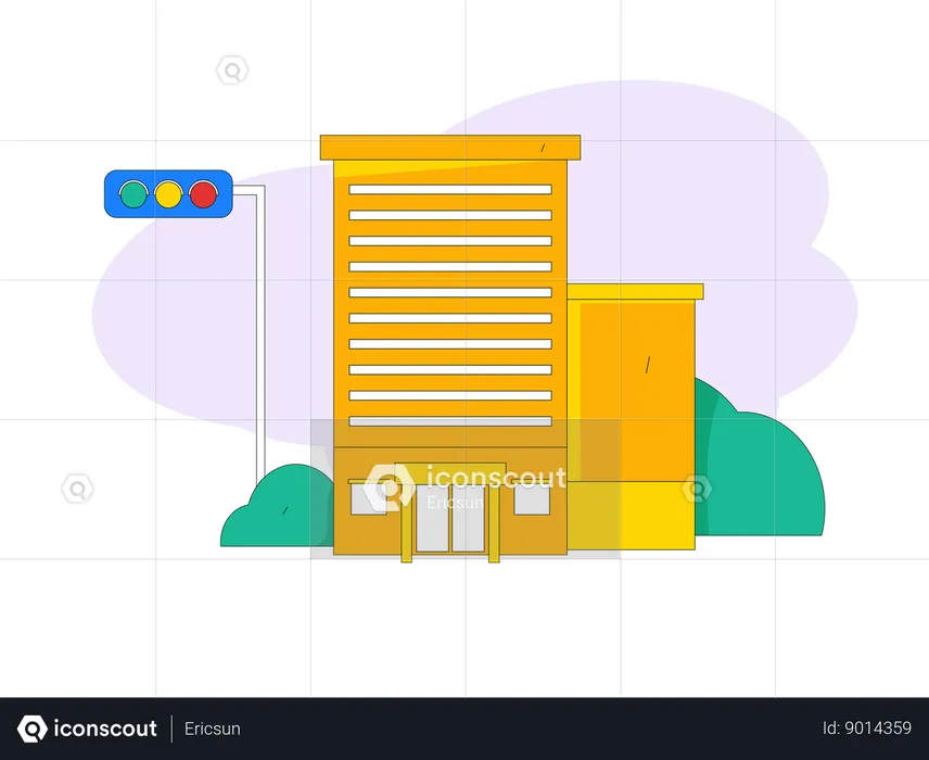 House is near traffic light  Illustration