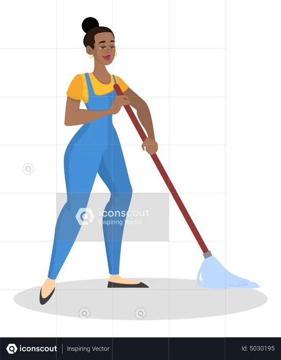 House maid in uniform cleaning the floor with broom  Illustration