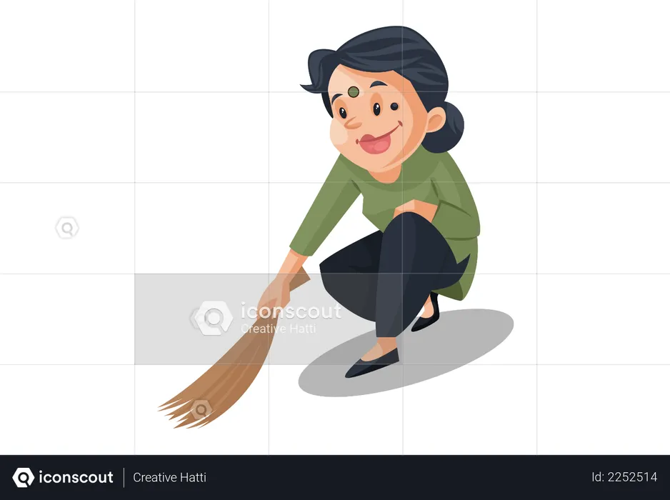 House maid is sweeping floor with a broom  Illustration