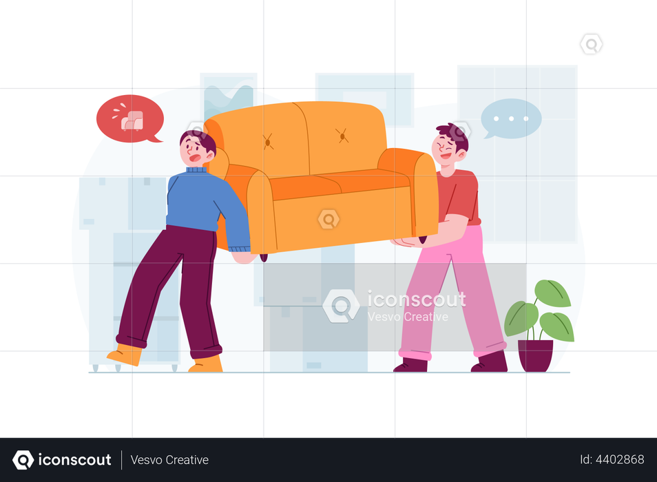 House movers picking up sofa Illustration