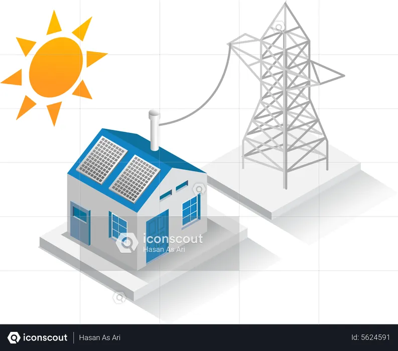 House powered with solar energy  Illustration