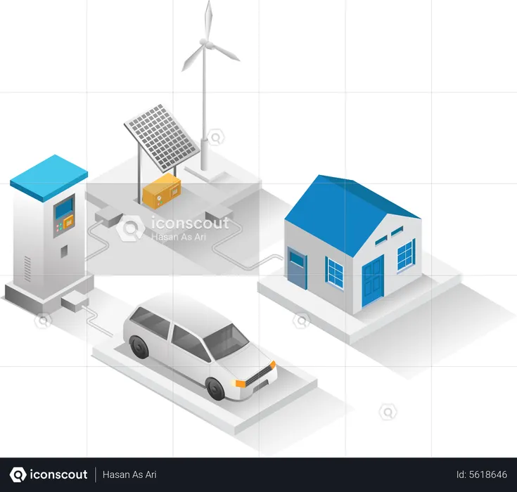 House with electric car charger  Illustration