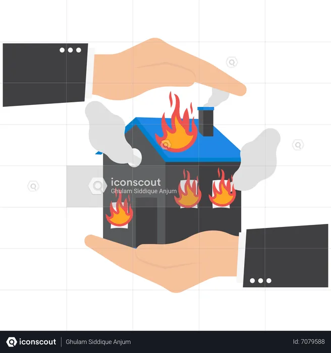House with fire flames showing burning house  Illustration