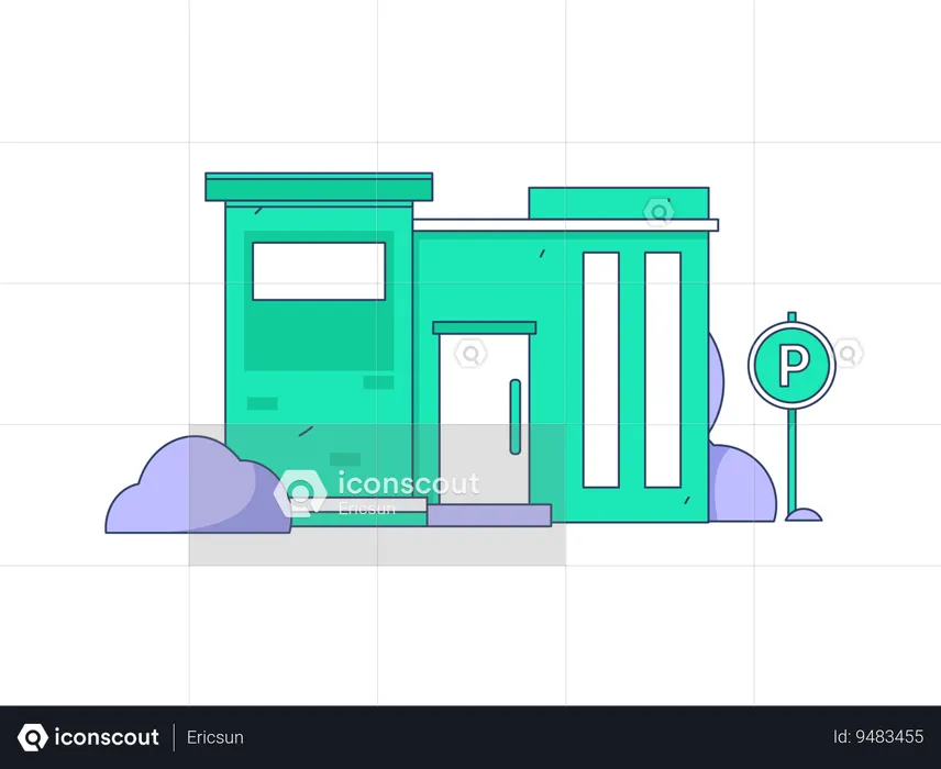 House with parking zone outside  Illustration