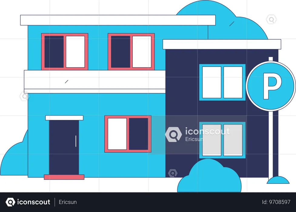 외부에 주차 구역이 있는 집  일러스트레이션