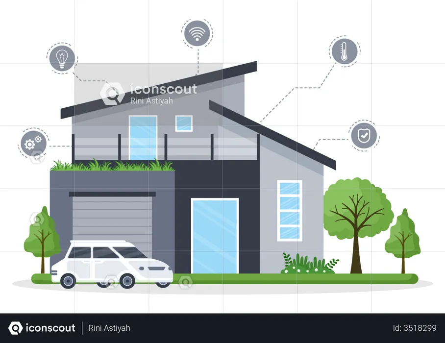 House with smart technologies  Illustration