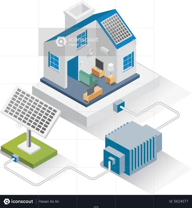 House with solar energy panels  Illustration