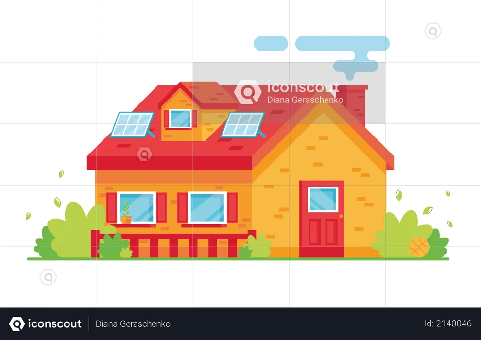 House with solar panel  Illustration