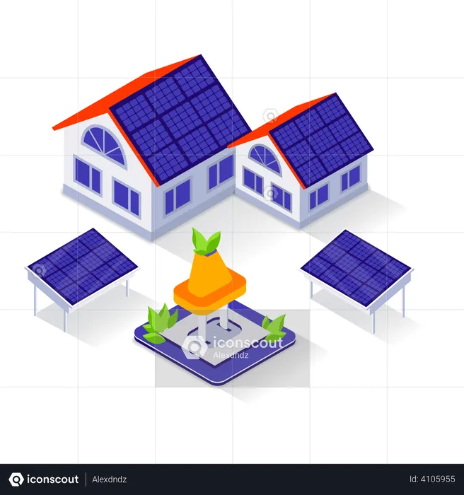 House with solar panel  Illustration