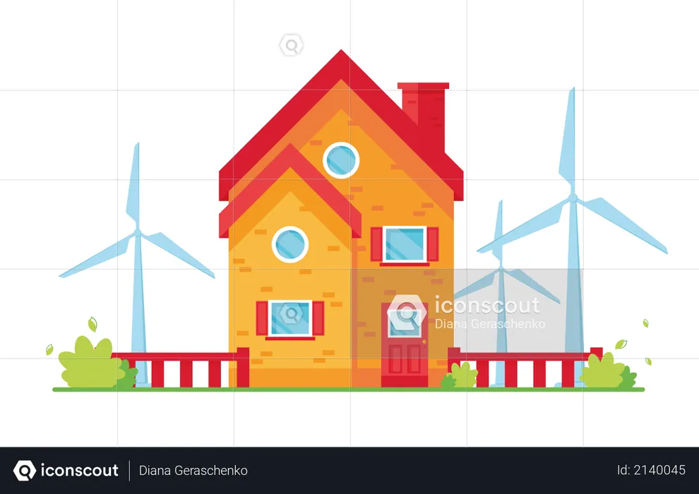 House with wind energy  Illustration