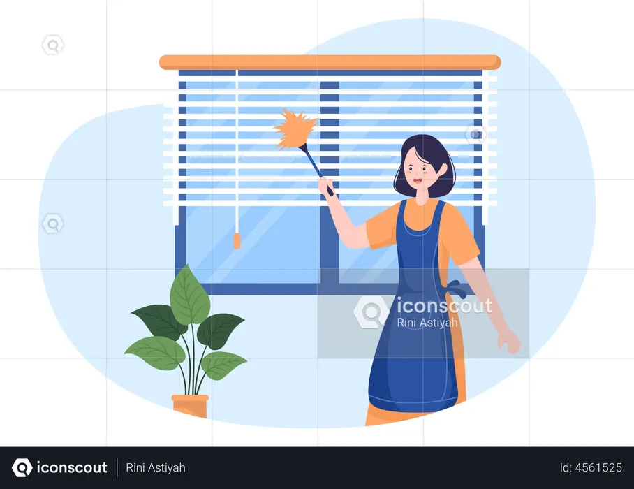 Housekeeper cleaning curtains  Illustration